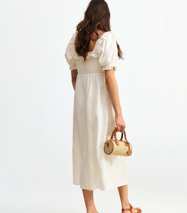 New Look Women's Off White Shirred Frill Trim Midi Dress New Look - 3