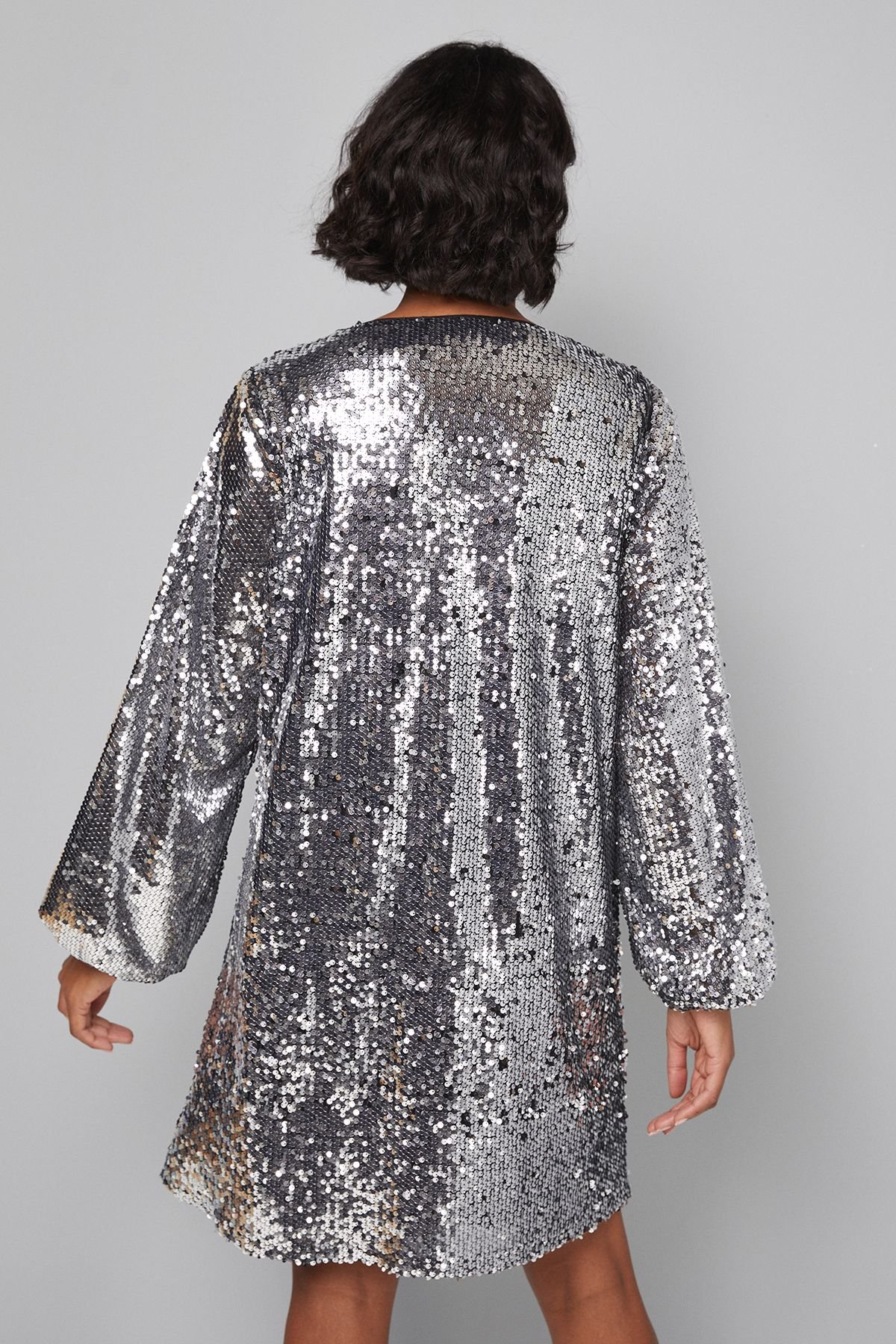 Wallis Wallis Women's Mixed Sequin V Neck Shift Dress in Black - 3