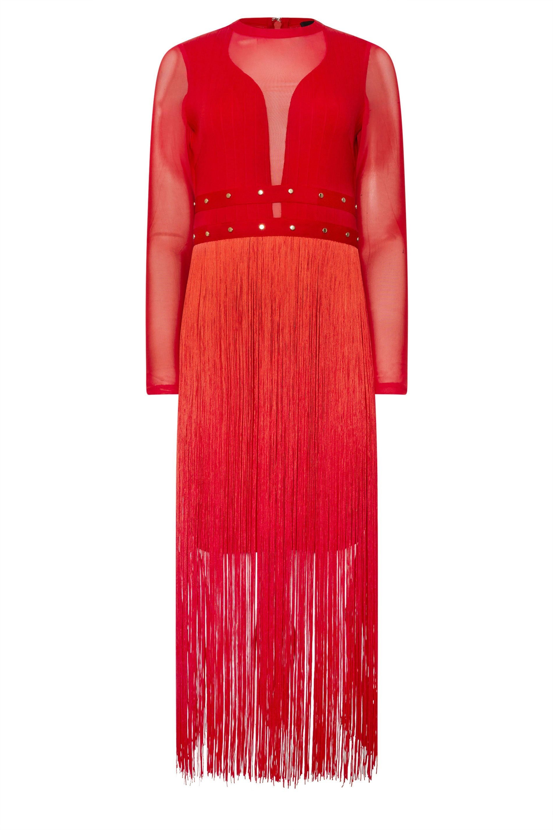 Star By Julien Macdonald Star by Julien Macdonald Women's Long Sleeve Tassel Midi Dress in Red - 2
