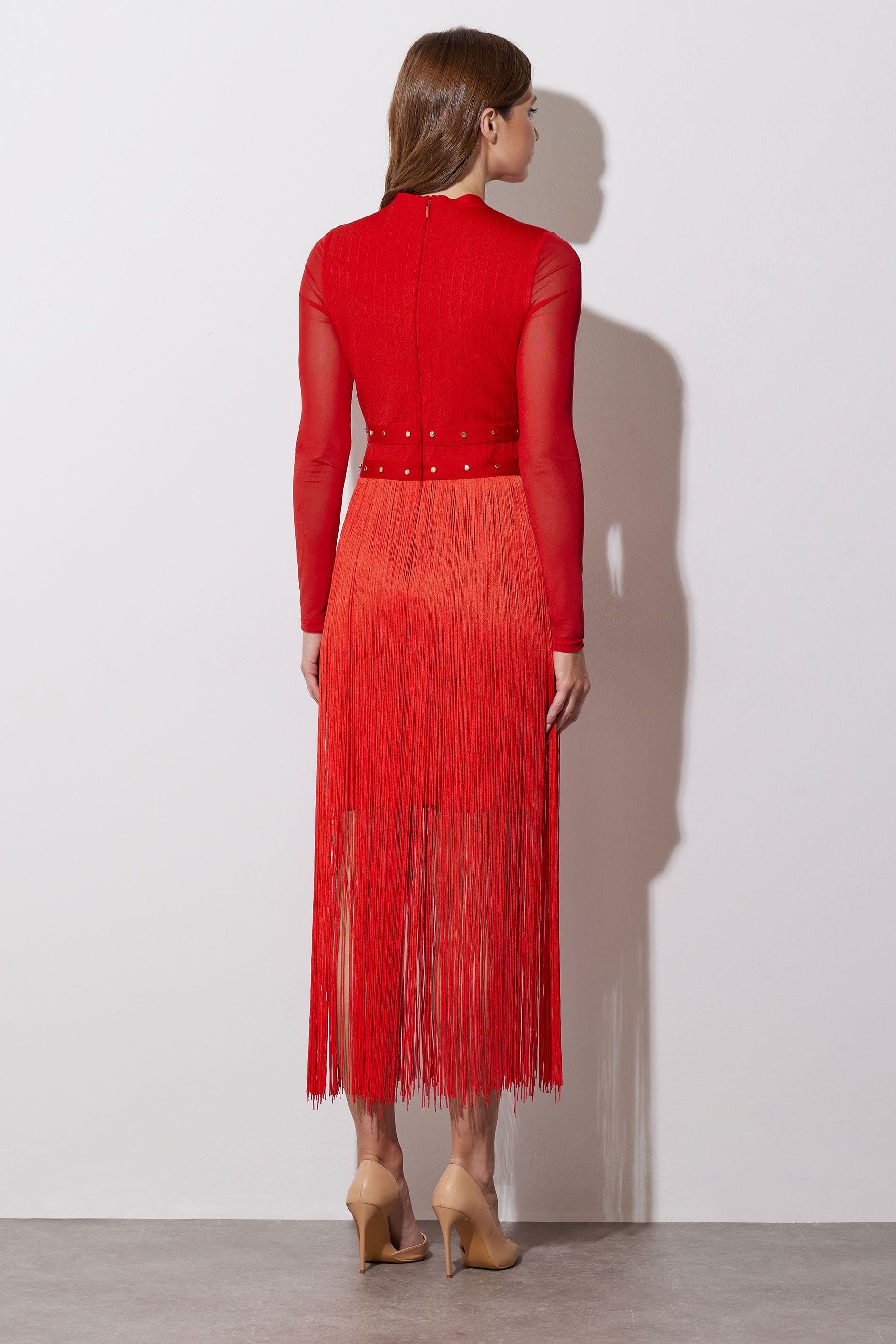 Star By Julien Macdonald Star by Julien Macdonald Women's Long Sleeve Tassel Midi Dress in Red - 3