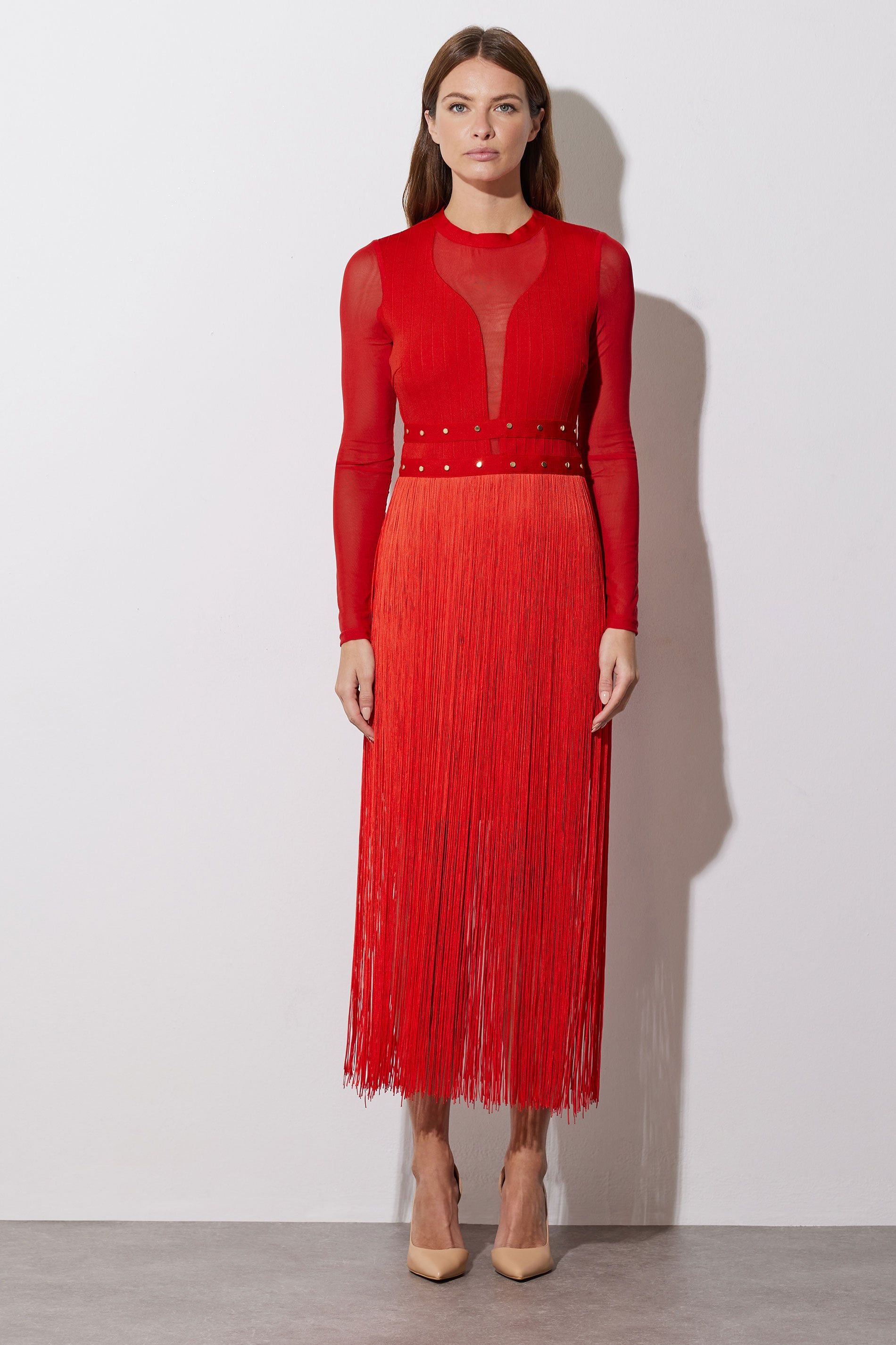 Star By Julien Macdonald Star by Julien Macdonald Women's Long Sleeve Tassel Midi Dress in Red - 4