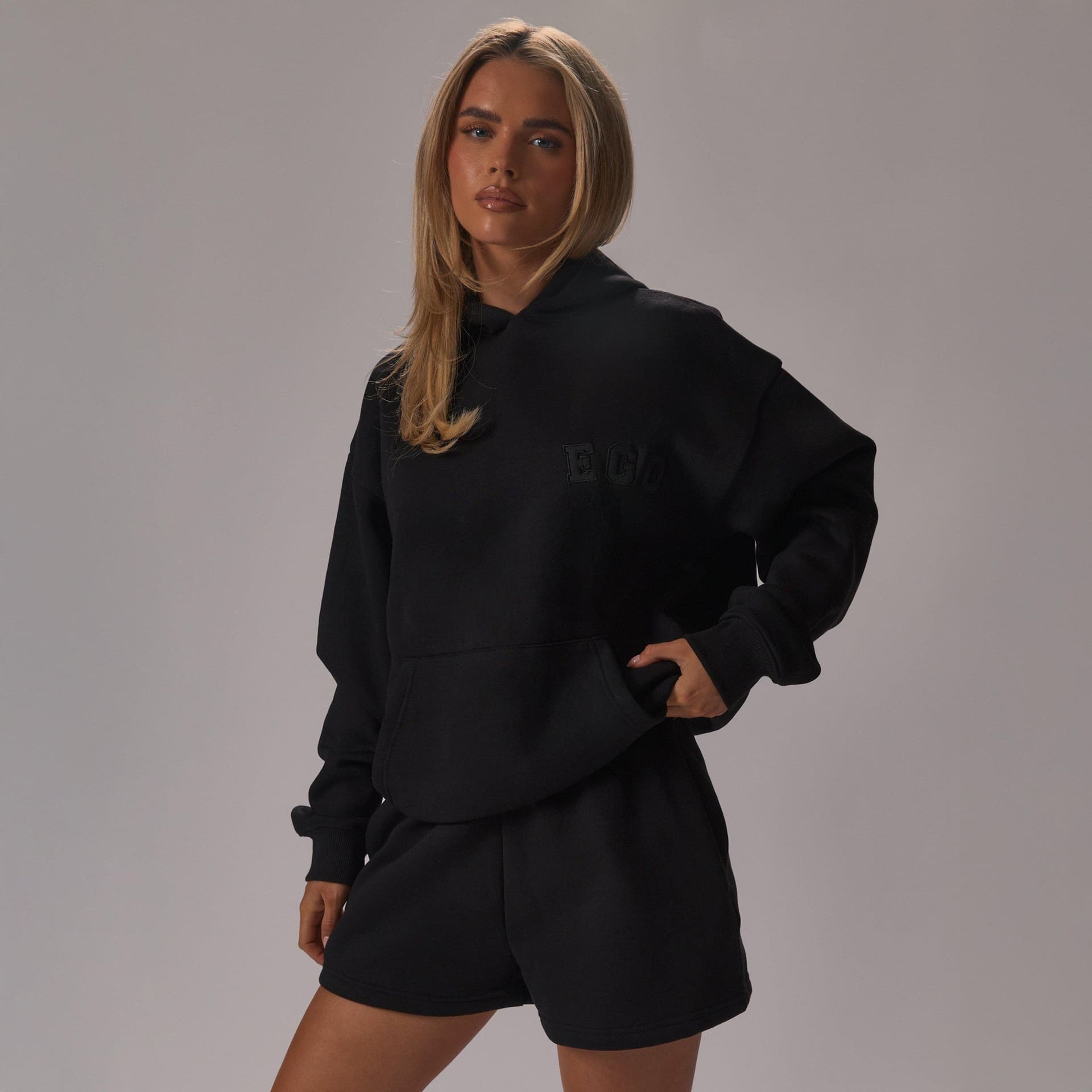 EGO Elasticated Waist Ego Graphic Detail Sweat Shorts In Black, Women's Size UK 6