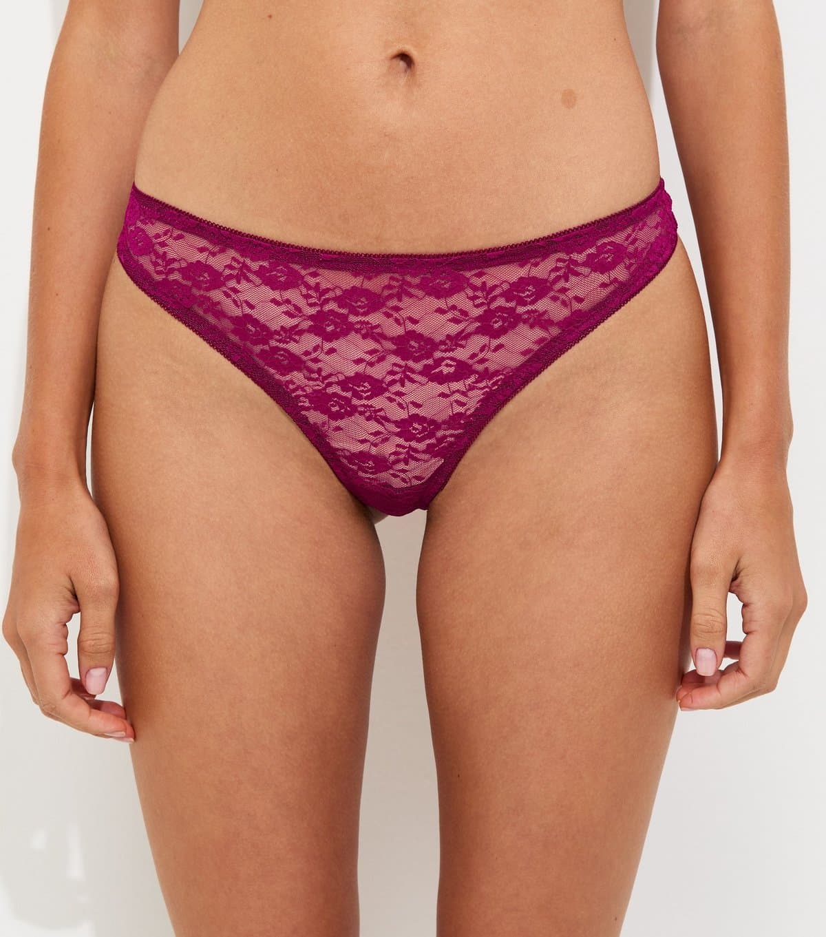 New Look Women's Dark Pink Floral Lace Thong New Look