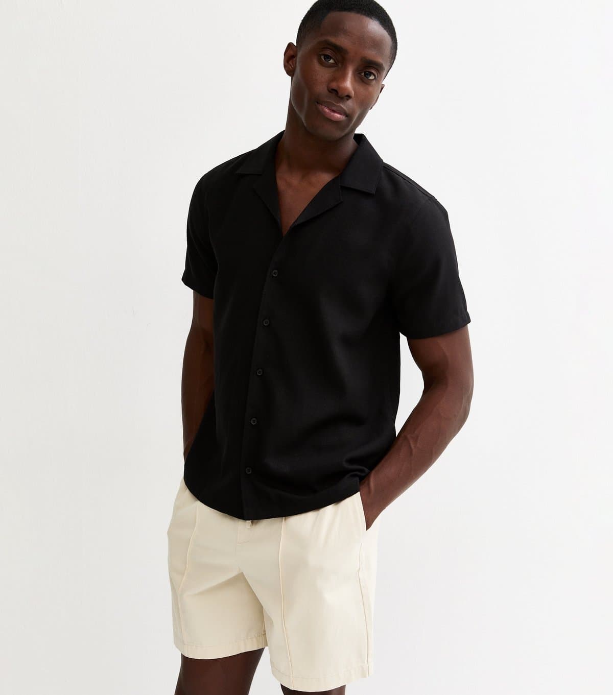 New Look New Look Black Linen Look Short Sleeve Shirt