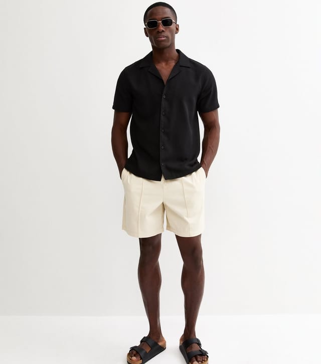 New Look Men's Black Regular Short Sleeve Linen Look Shirt New Look - 3