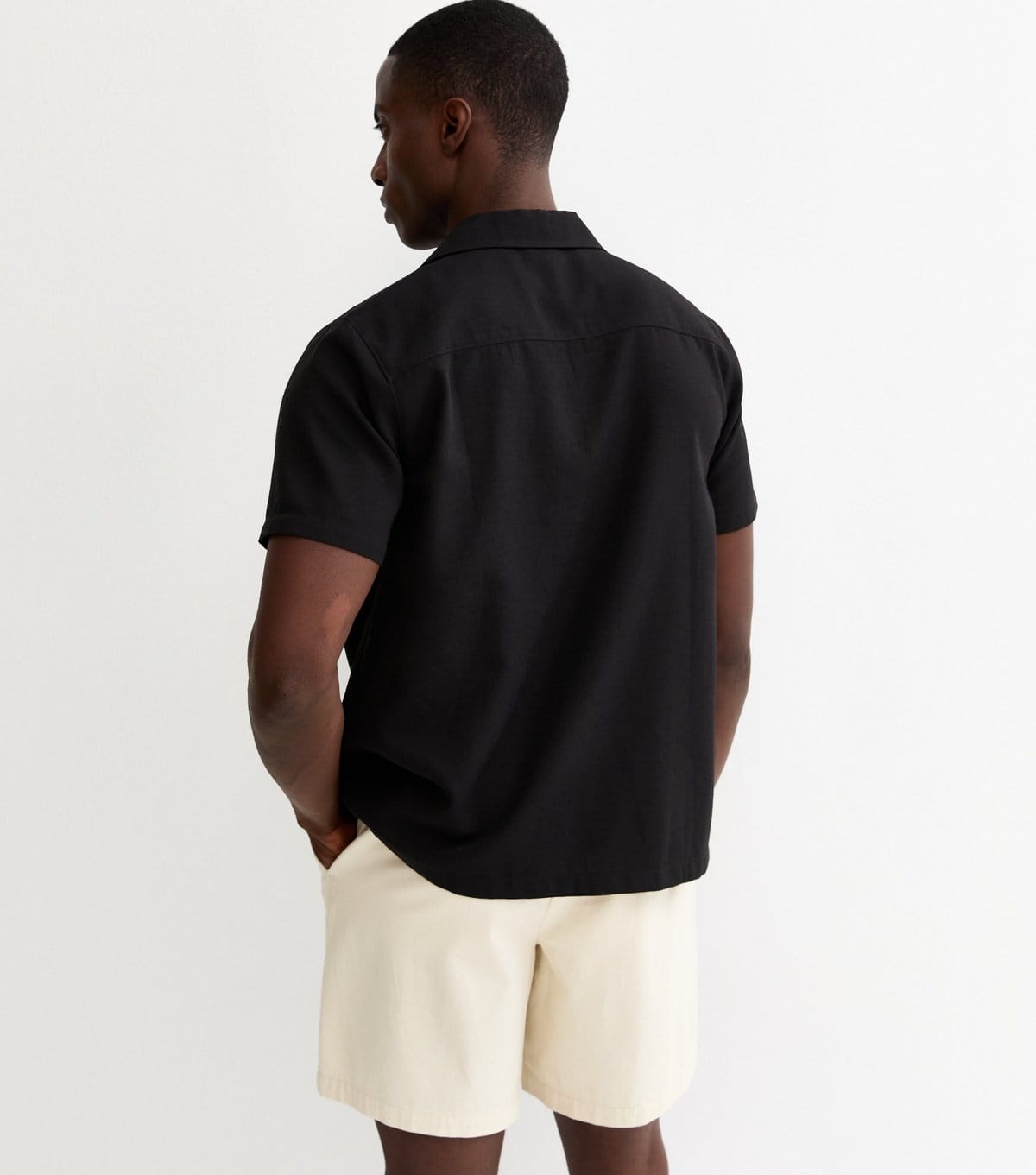 New Look Men's Black Regular Short Sleeve Linen Look Shirt New Look - 4