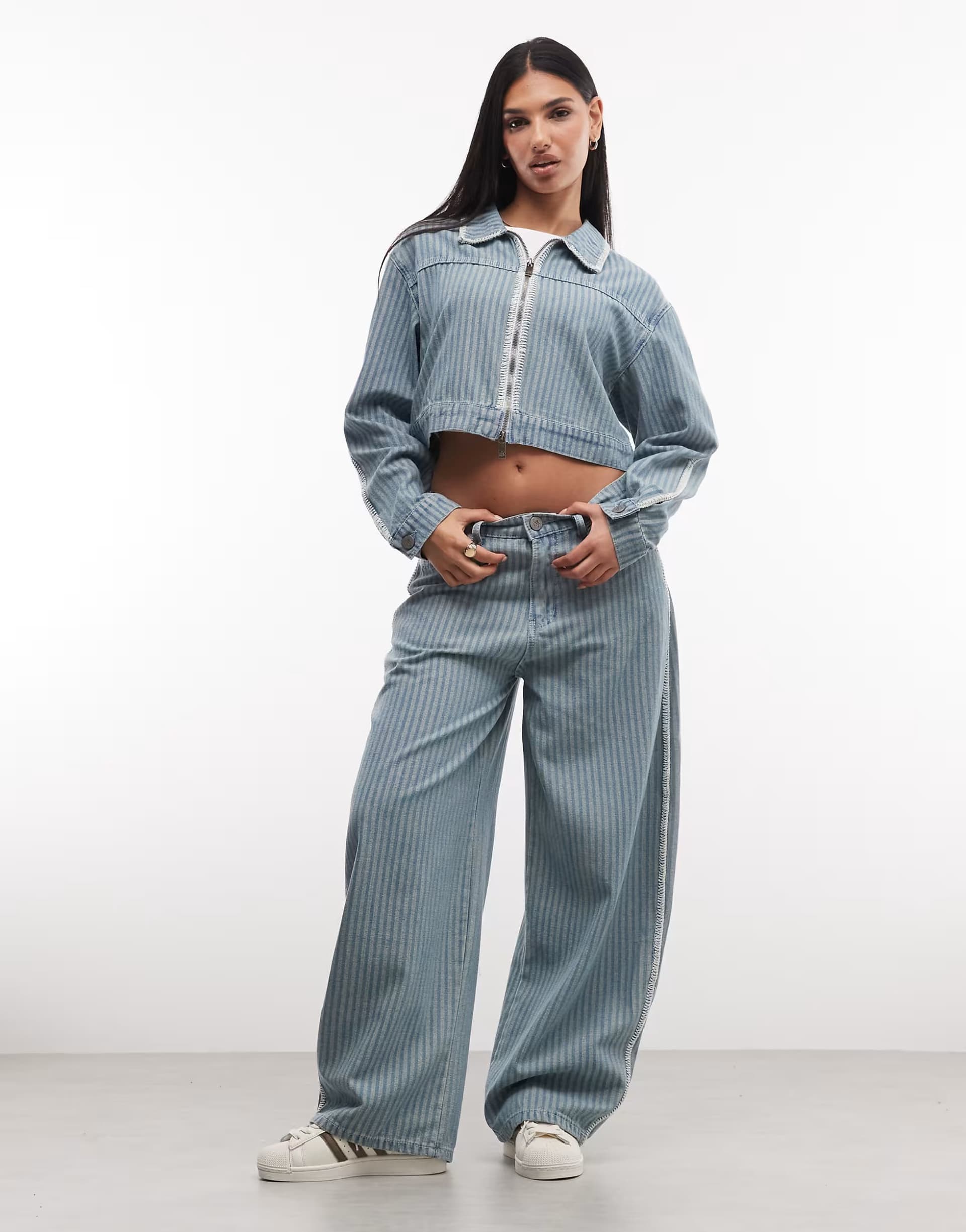 ASOS Liquor N Poker baggy pinstripe jeans co-ord in blue