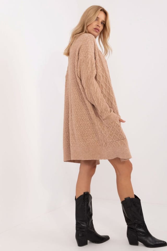 Love Lace Love Lace Women's Long Open Front Textured Cardigan With Pockets Style 199518 in Brown - 2