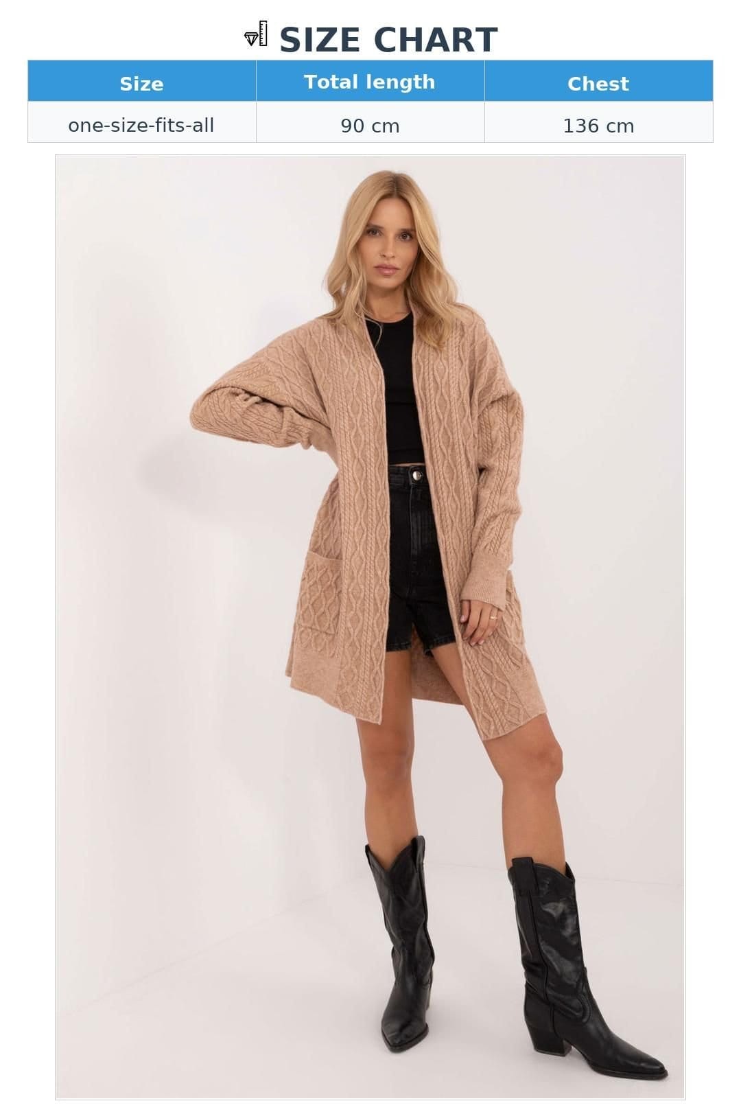 Love Lace Love Lace Women's Long Open Front Textured Cardigan With Pockets Style 199518 in Brown - 4