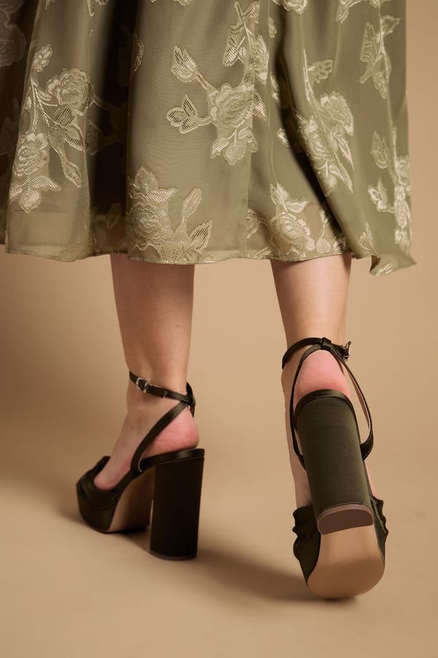 Oasis Oasis Women's Melody Olive Satin Knotted Platform High Block Heel Sandals - 3