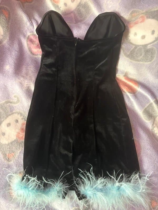 Bershka Velvet Dress with Feather Details
