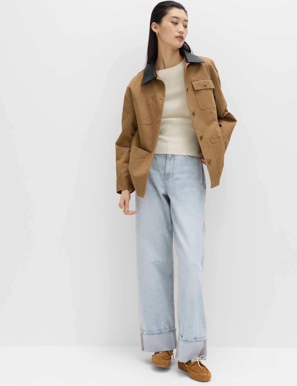 Marks & Spencer M&S High Waisted Wide Leg Turn Up Jeans Light Denim