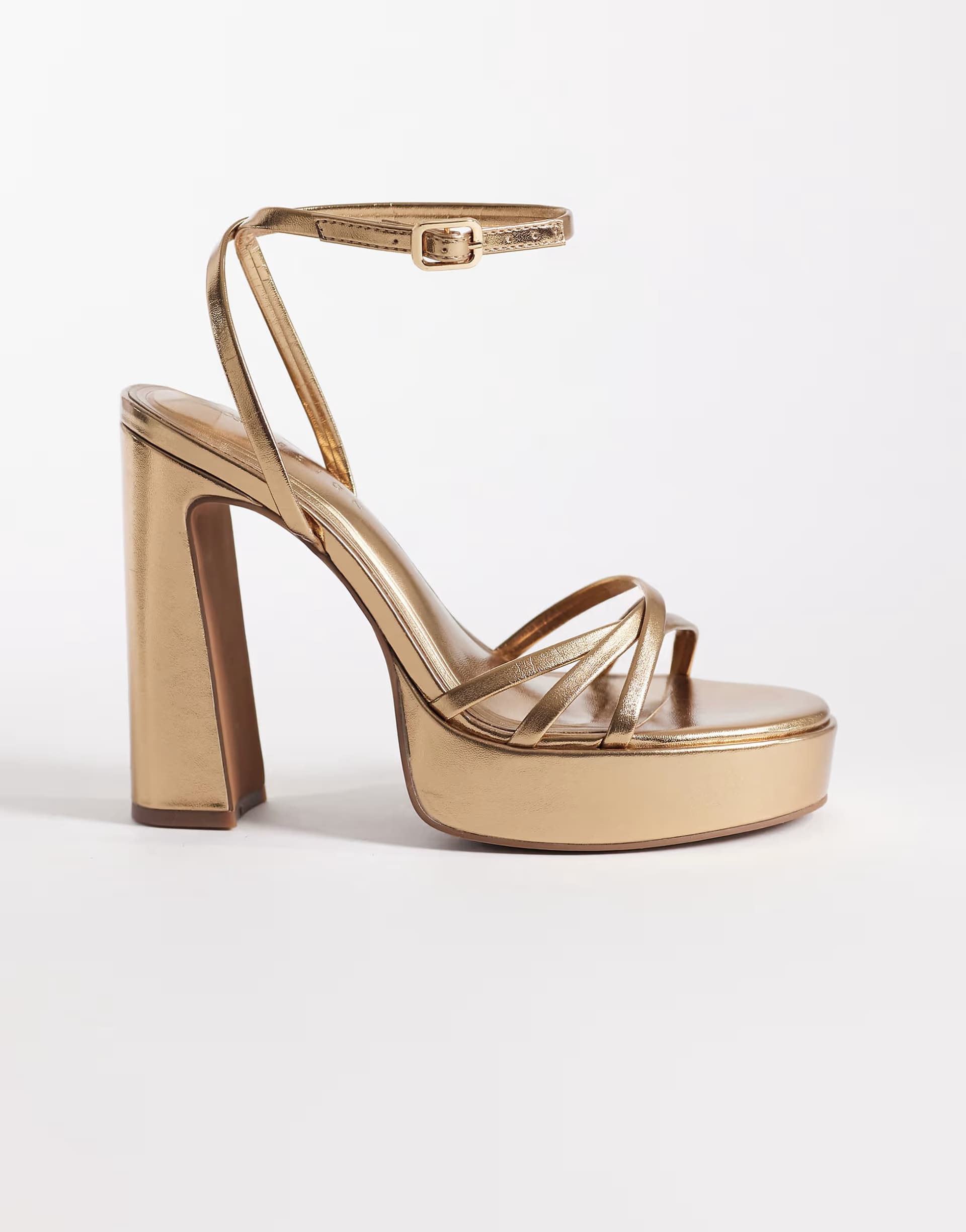ASOS ASOS DESIGN Nancy strappy platform high heeled sandals in warm gold