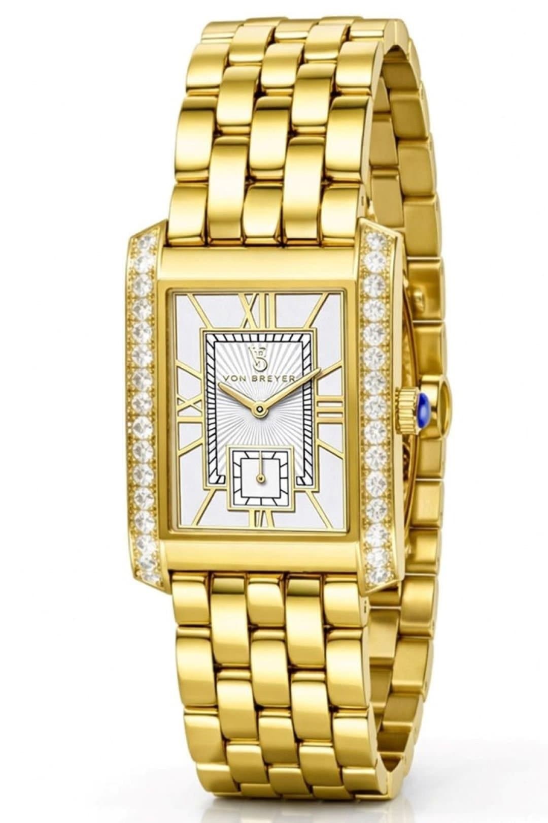 VON BREYER VON BREYER Women's Womens Watch Rosewood Gold Plated Swiss Quartz Crystal Set