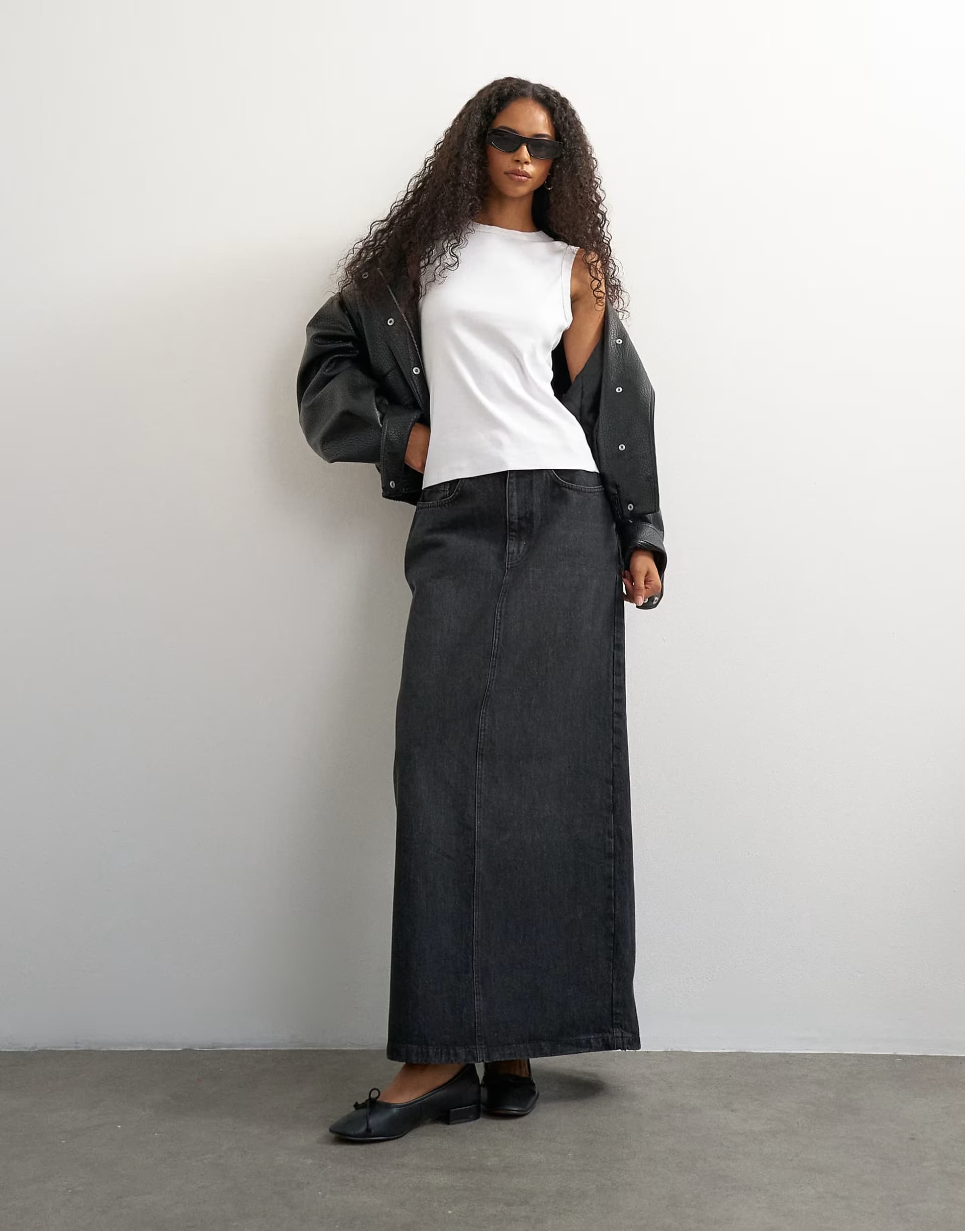 ASOS Topshop Low rise maxi column skirt in washed black