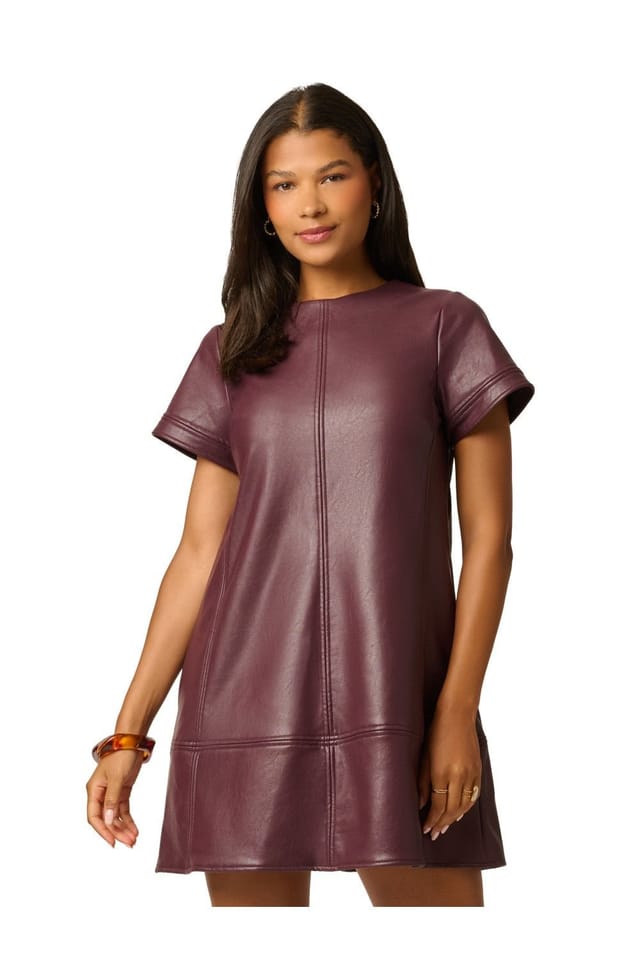 Adrianna Papell Adrianna Papell Women's Leather Shift Dress in Burgundy - 2
