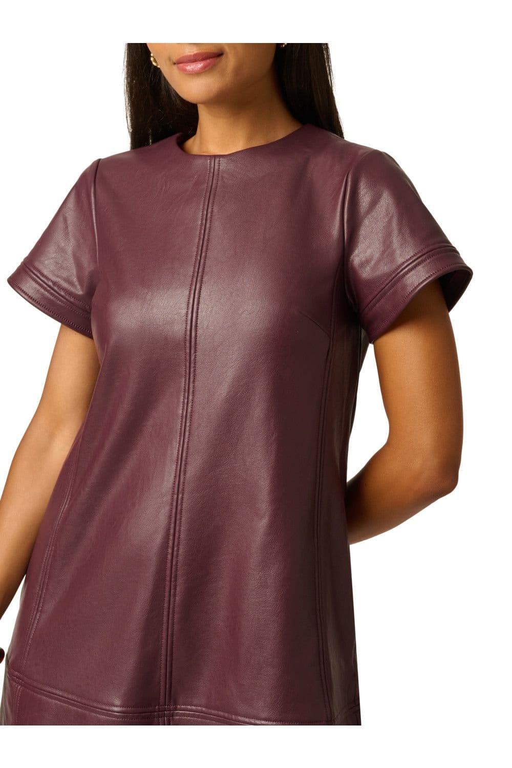 Adrianna Papell Adrianna Papell Women's Leather Shift Dress in Burgundy - 4