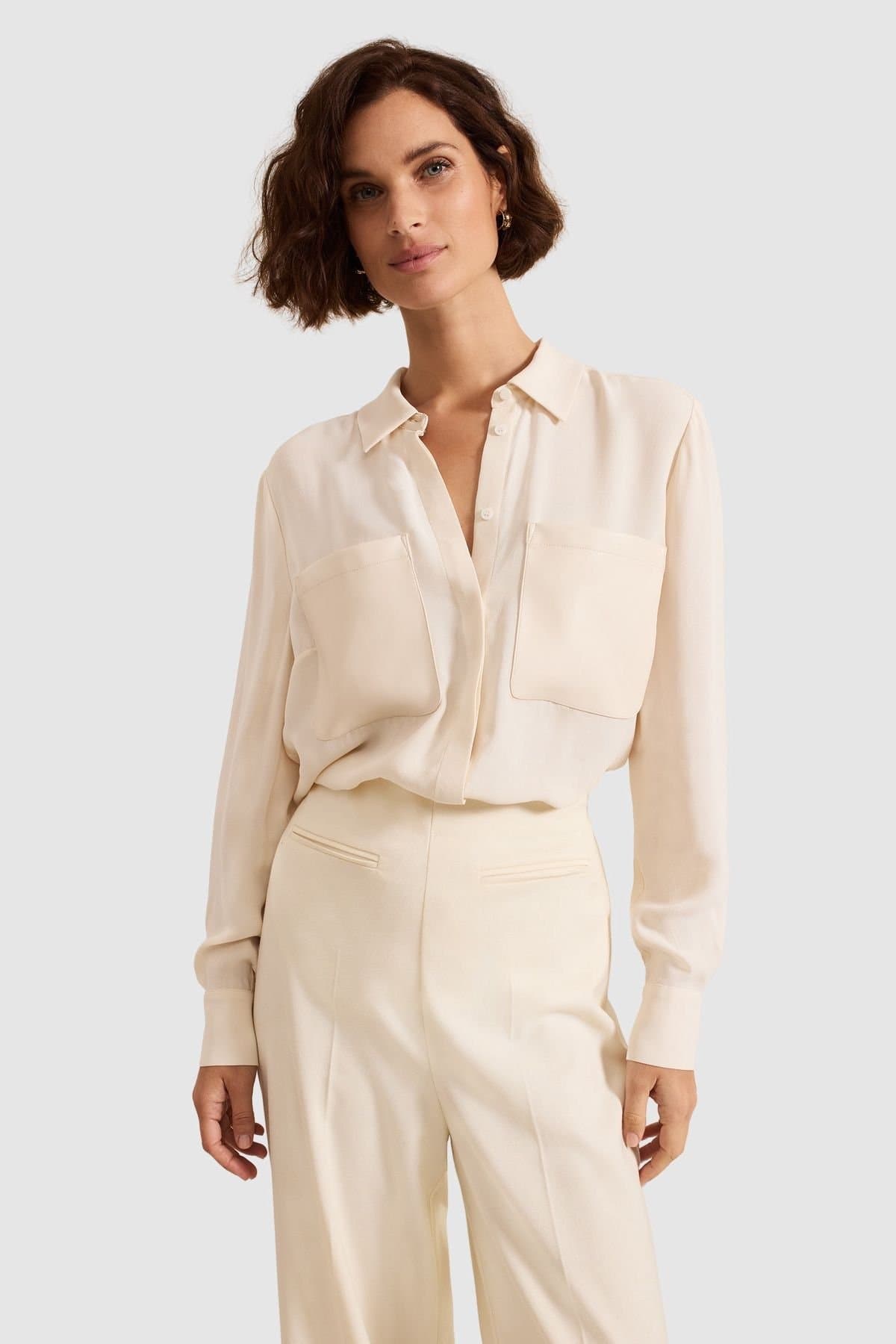 Phase Eight Phase Eight Cream Faux Leather Collared Shirt