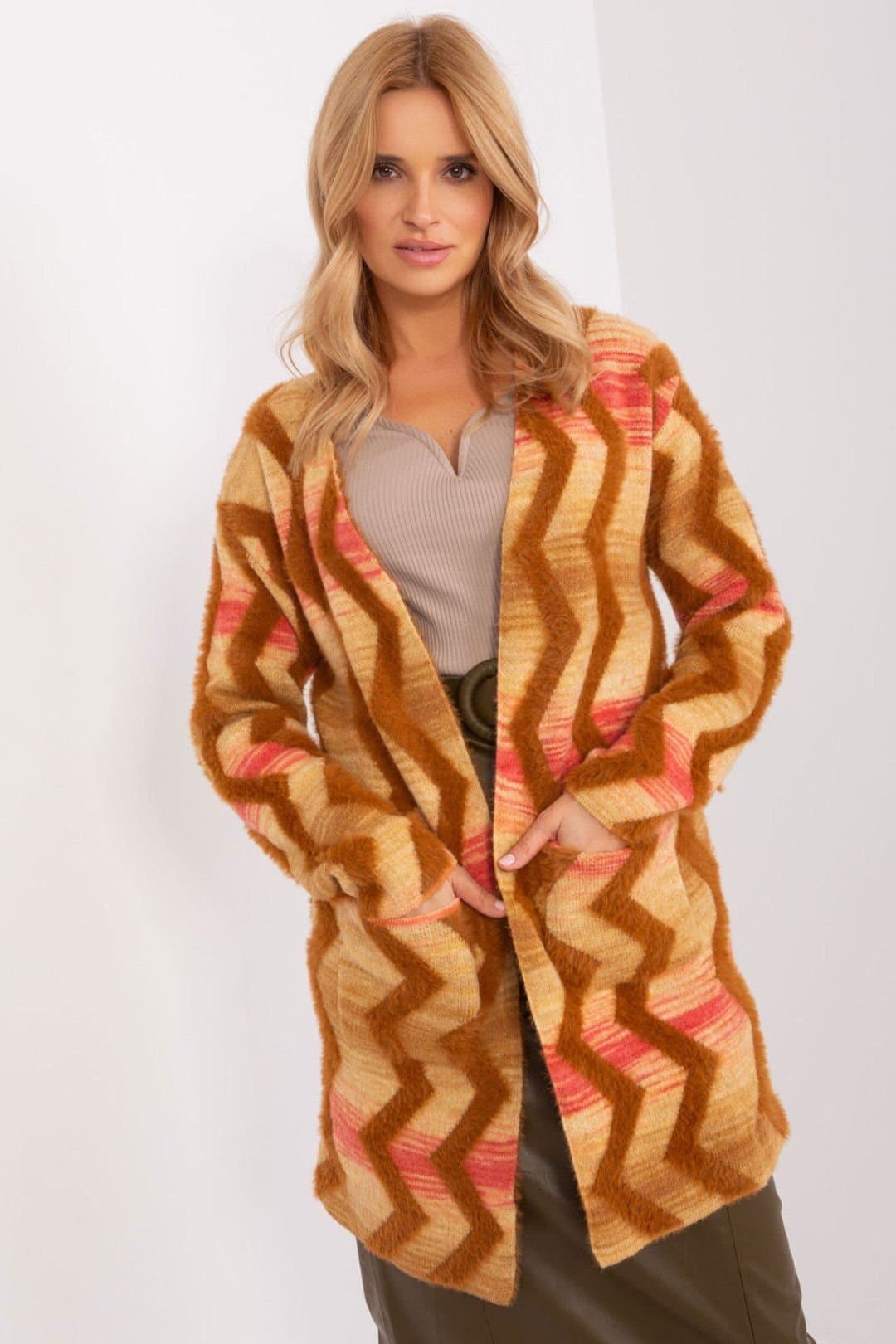 Love Lace Love Lace Women's Everyday Geometric Pattern Open Front Cardigan in Brown
