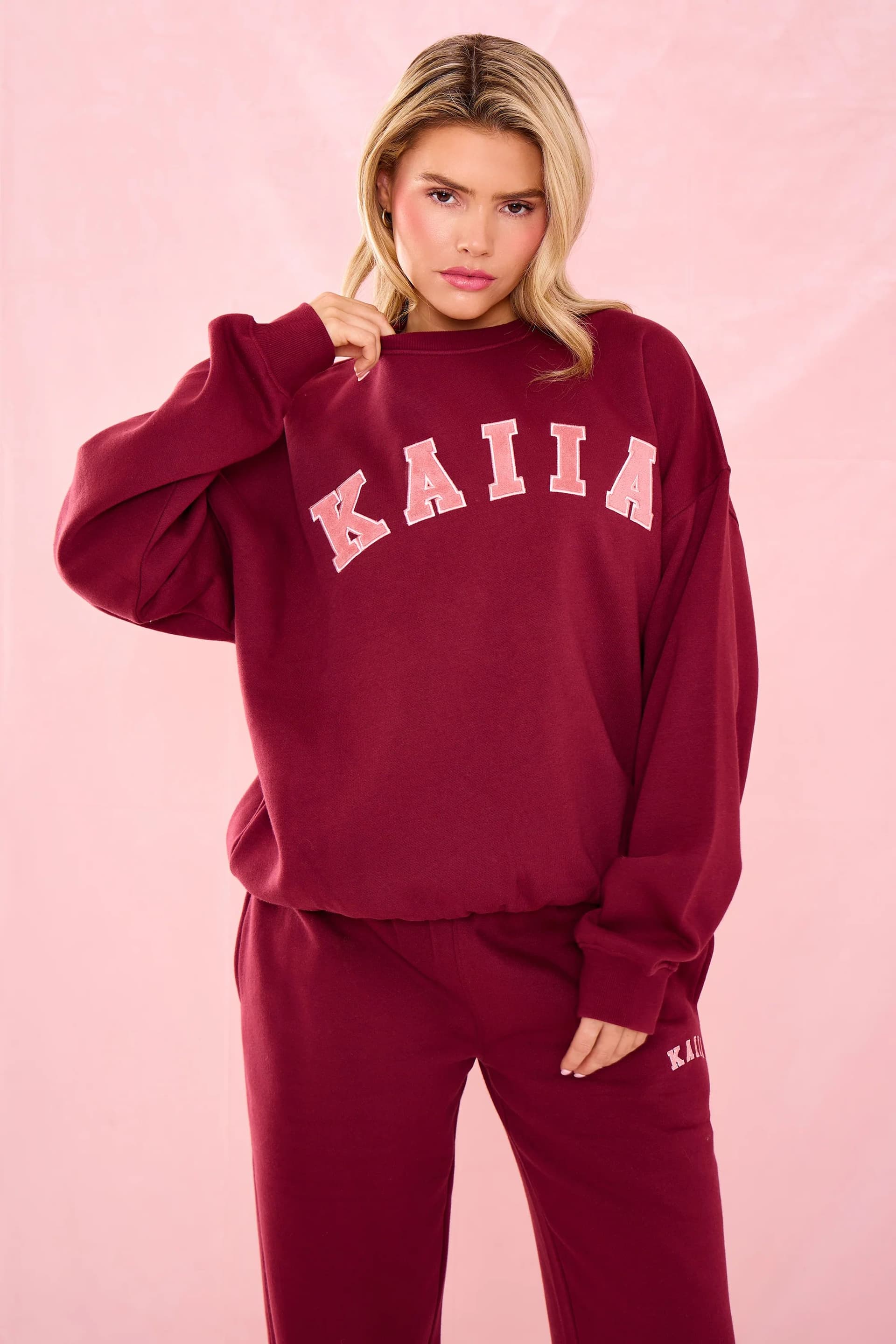 Kaiia Kaiia Slogan Oversized Sweatshirt Warm Berry