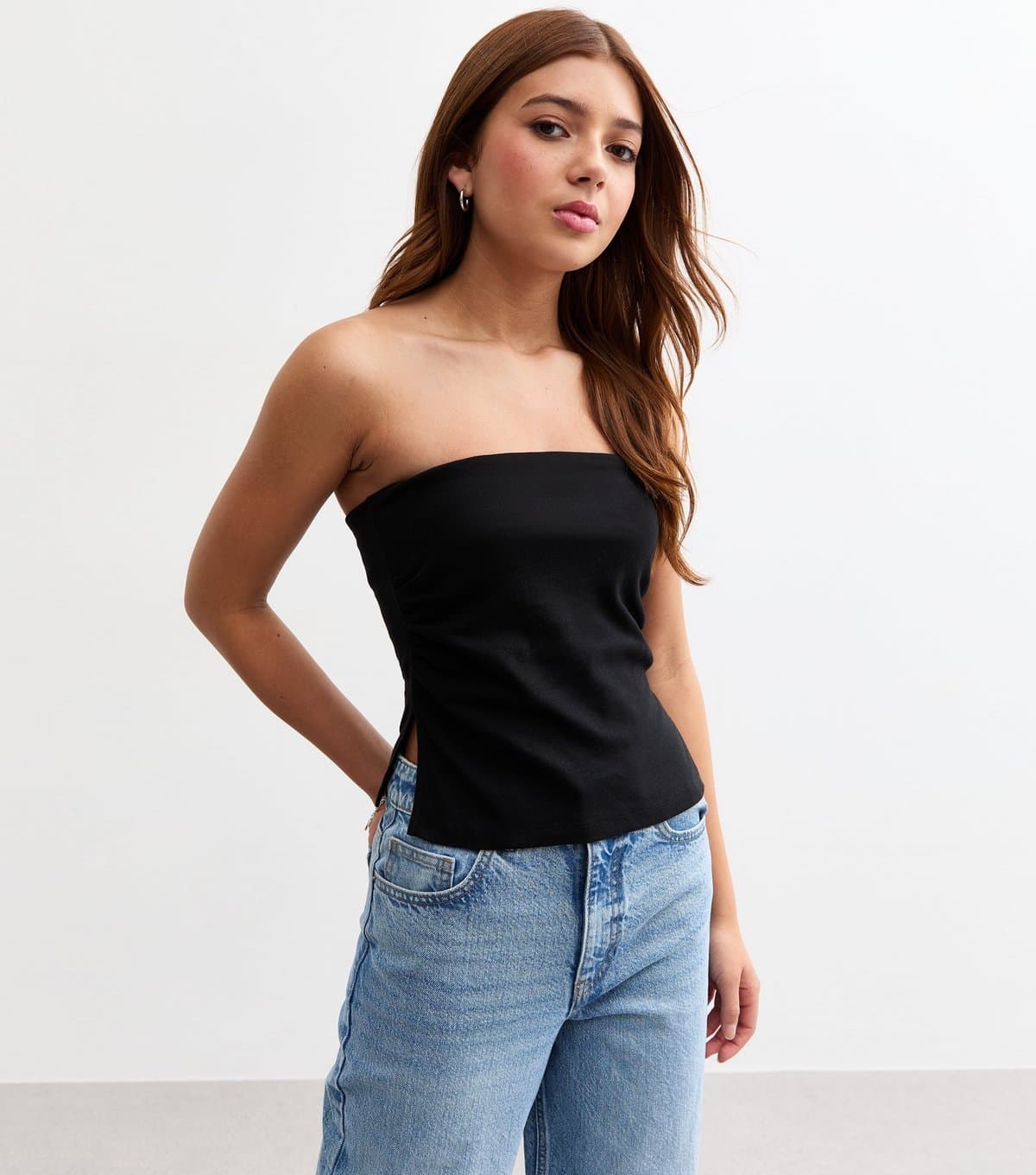 New Look Girls' Black Ruched Side Bandeau Top New Look