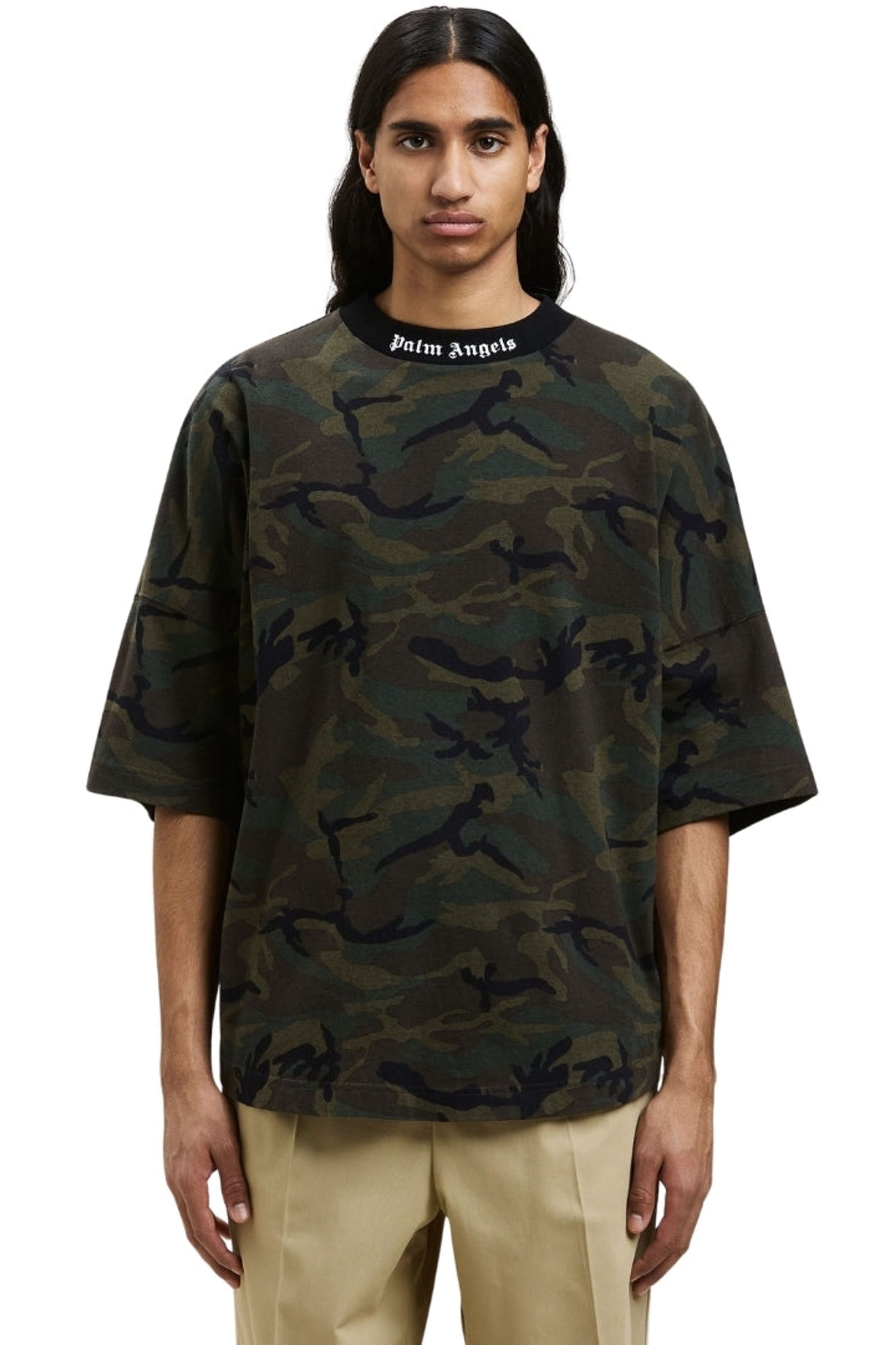 Palm Angels Palm Angels Men's Three Quarter Sleeve Crew Oversized T-shirt in Dark Green - 4