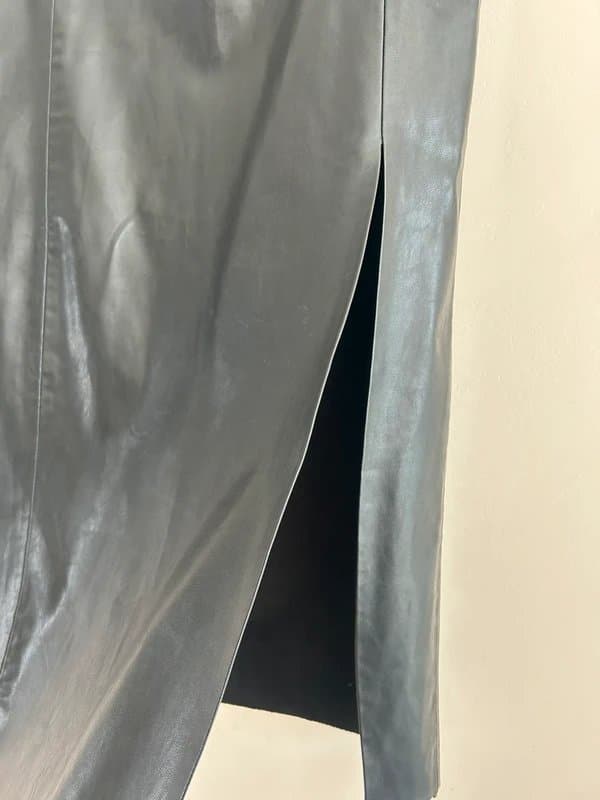 Zara 🌸 Zara Black Faux Leather Midi Pencil Skirt Side Split Minimalist Chic UK 12 Y2K