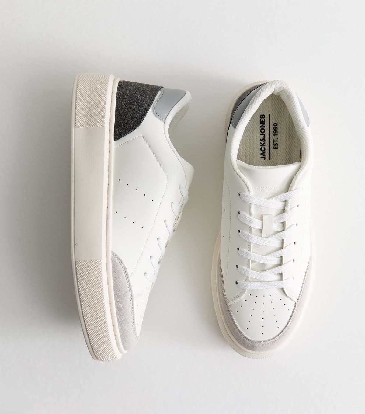 jack & jones Men's White Faux Leather Contrast Trim Trainers Jack & Jones New Look