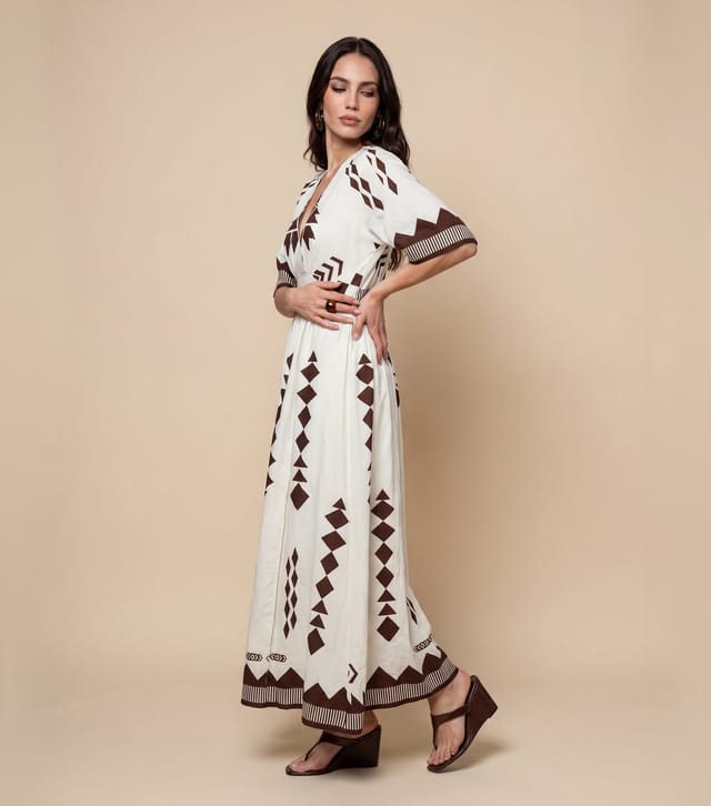 Urban Bliss Women's Brown Geometric Print Angel Sleeve Maxi Dress Urban Bliss New Look - 3
