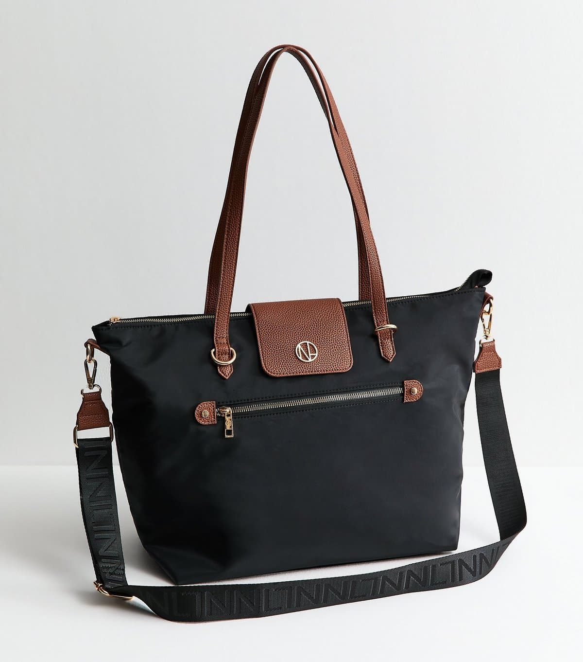 New Look Black Fabric Zip Top Tote Bag New Look