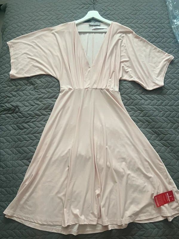 ASOS 🌸 AX Paris Blush Pink Midi Dress Size 12 Kimono Sleeve Occasion Dress