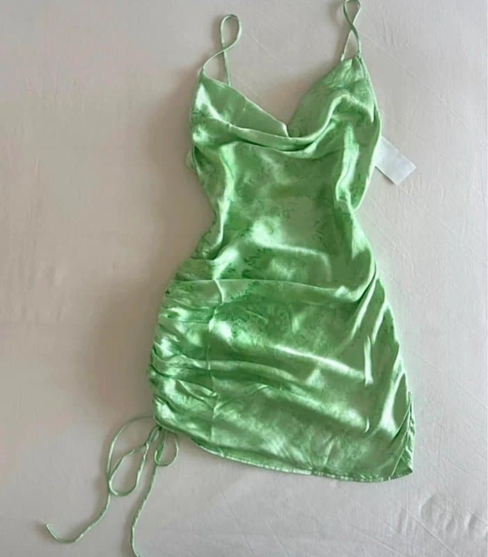 revolve Revolve Rays for days green print satin cowl neck dress