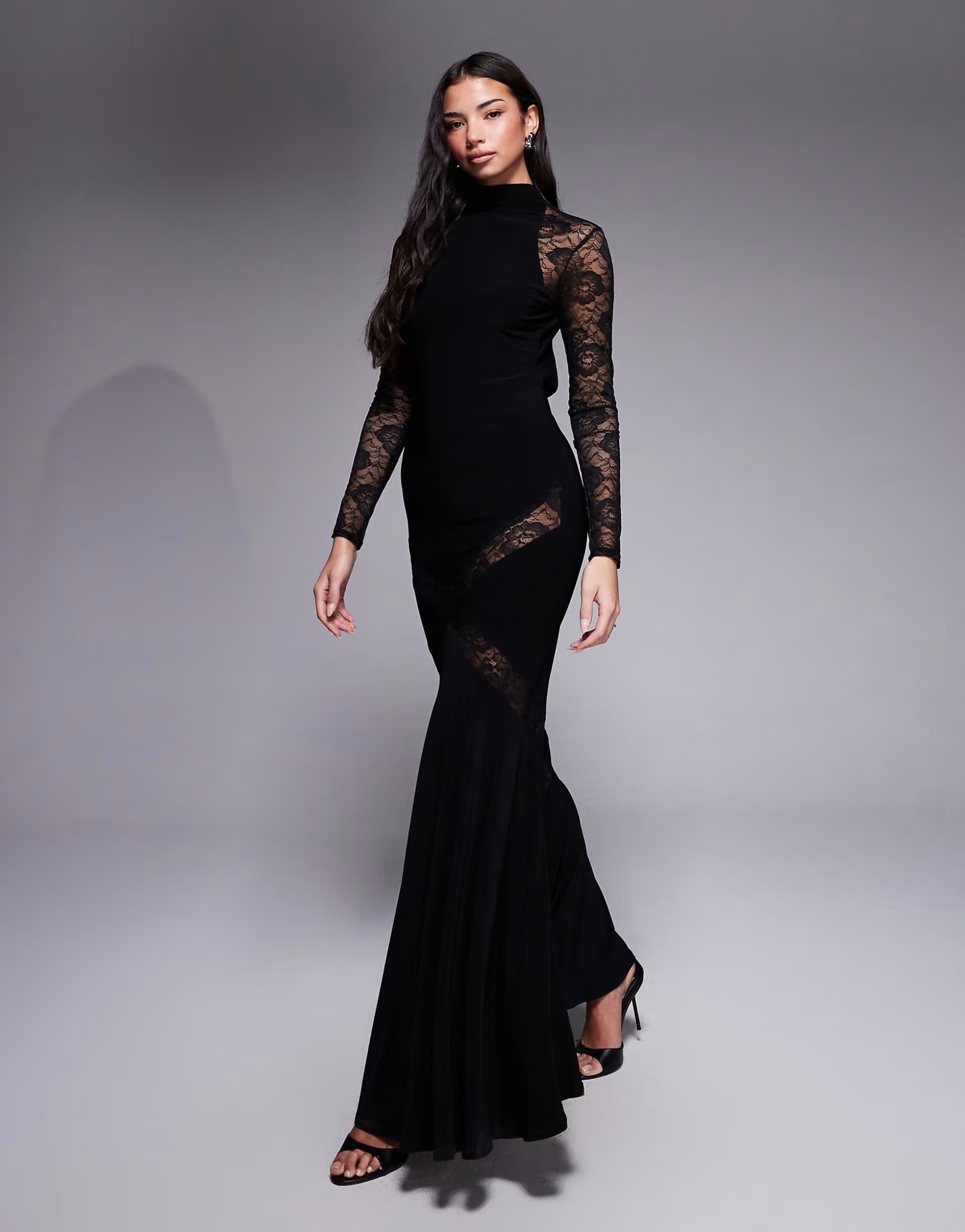ASOS ASOS DESIGN high neck maxi dress with lace panels in black
