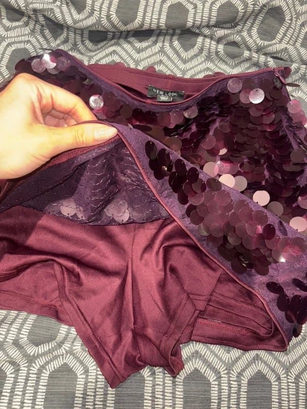 New Look Burgundy sequin mini skirt/skort