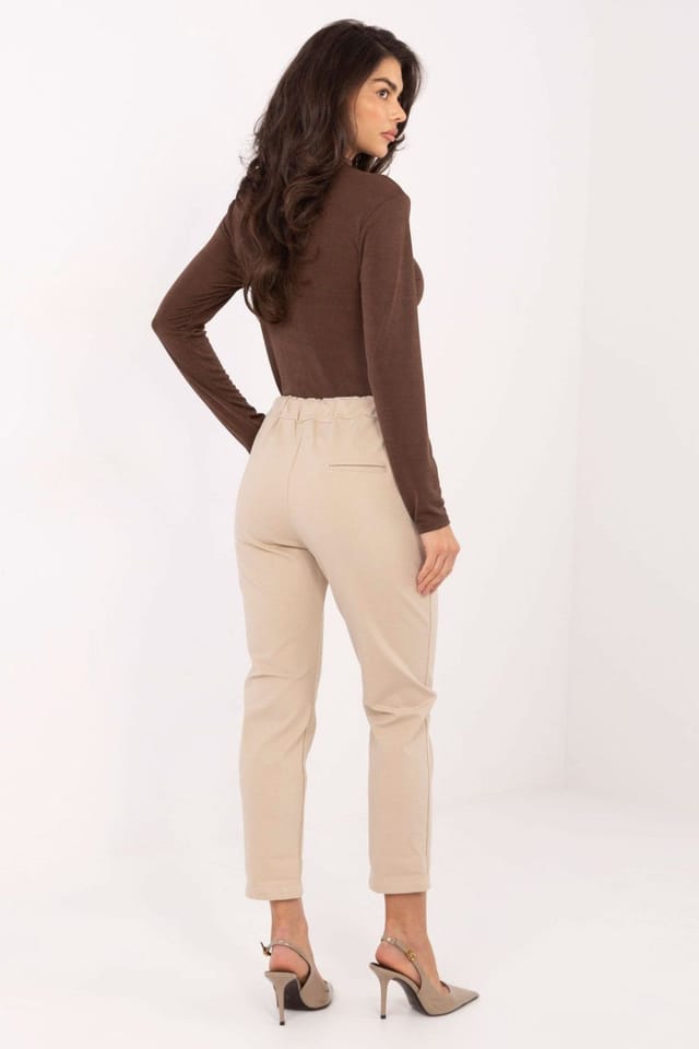 Love Lace Love Lace Women's High Waist Tapered Tie Casual Trousers in Beige - 3