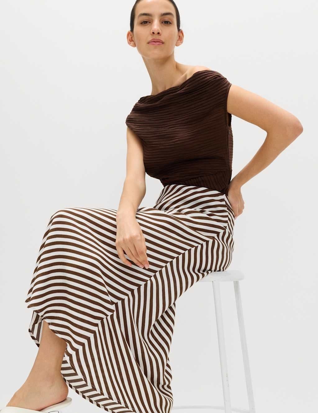Marks & Spencer M&S Printed Midi Slip Skirt Chocolate Mix
