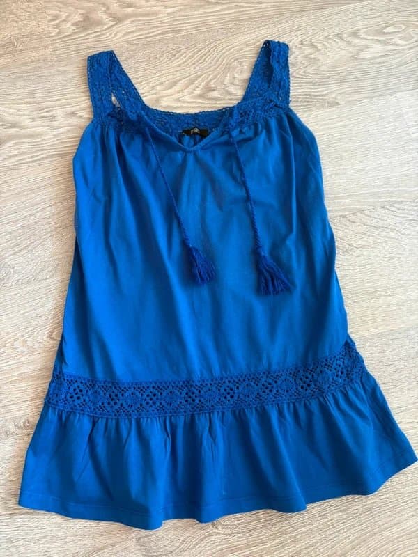 F&F F&F Cobalt Blue Crochet Lace Trim Boho Sleeveless Top UK 10 Summer Festival