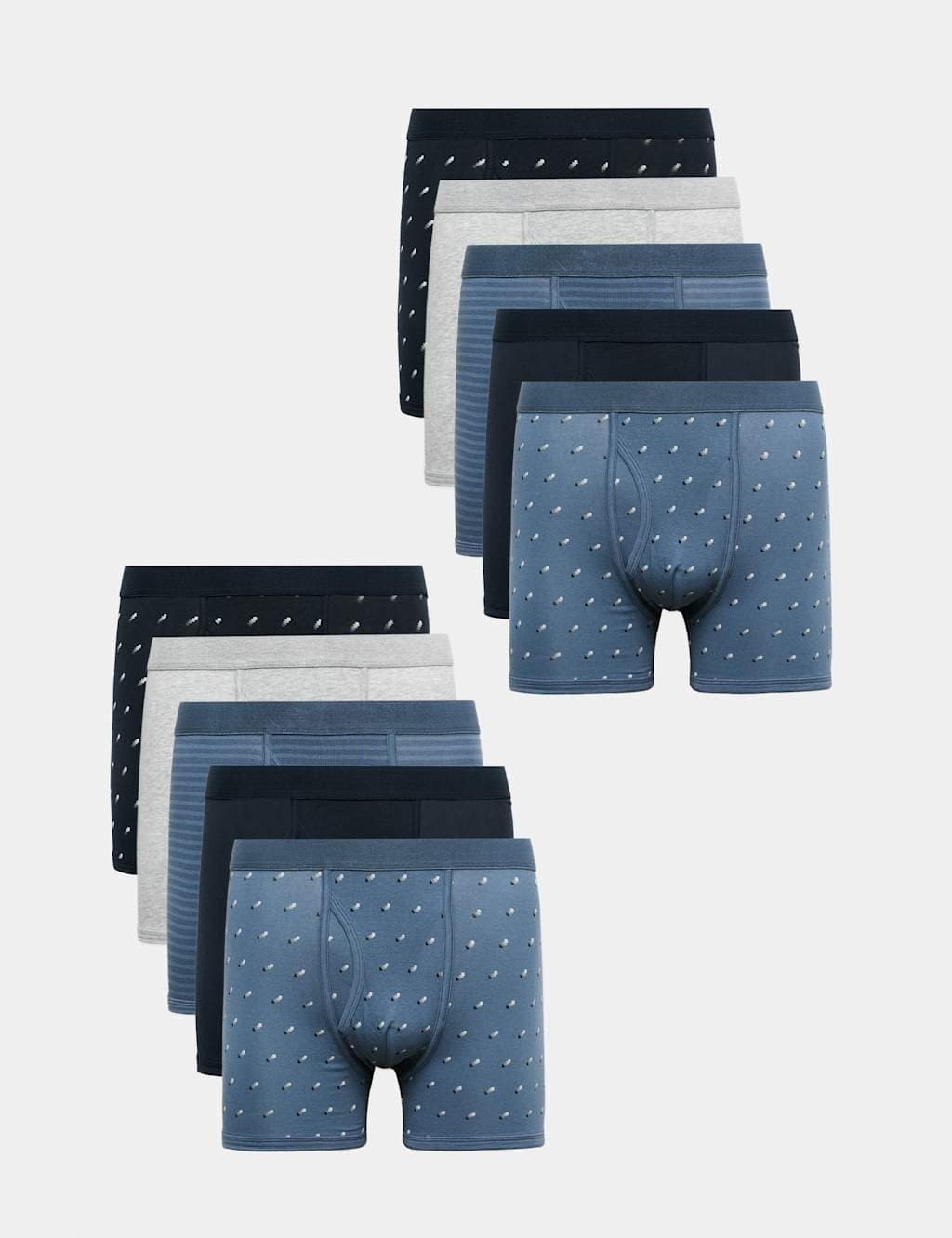 Marks & Spencer M&S 10 Pack Cotton Stretch Pattern Trunks Blue Mix