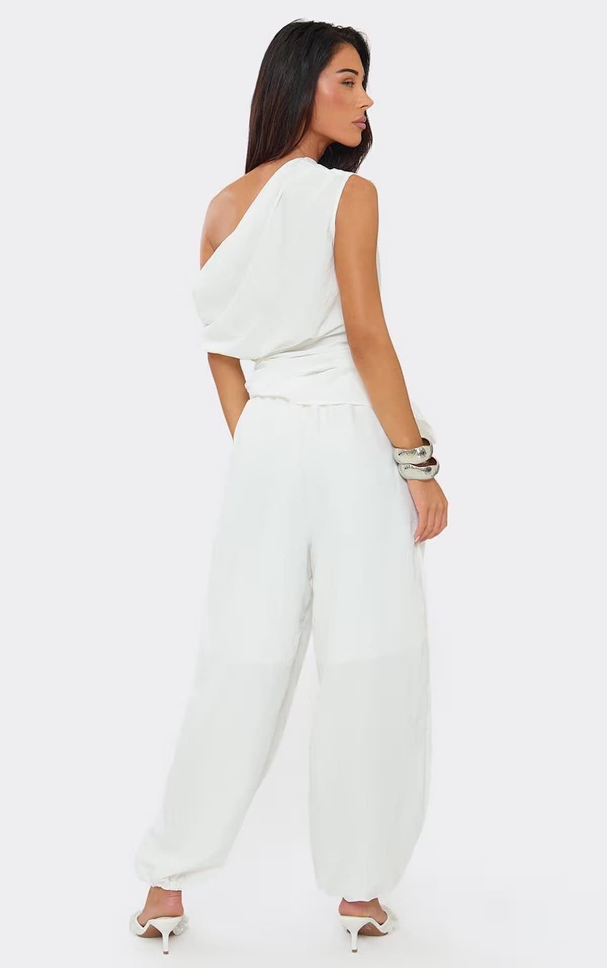EGO Bardot Top And Balloon Trouser Co-Ord Set In Cream., Women's Size UK S