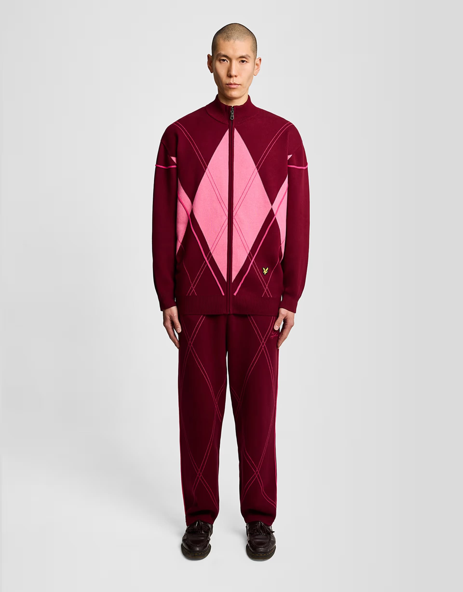 ASOS Lyle & Scott Mid knits l&s x georgina hunt argyle knitted track pants in y289 bold burgundy