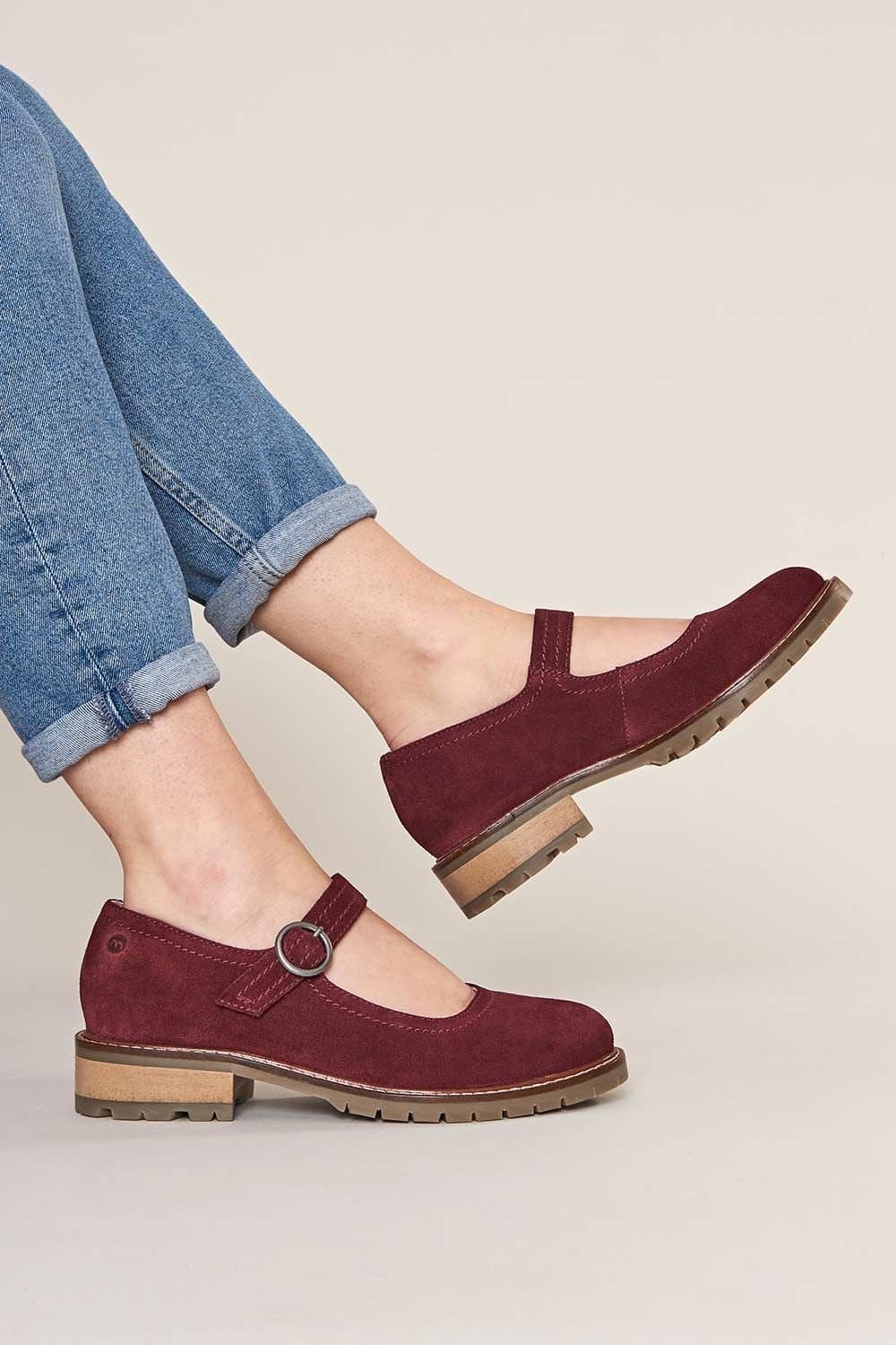 Moshulu Moshulu Dark Red Suede Mary Jane Shoes