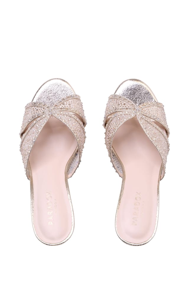 Paradox London Paradox London Women's Marisol' Diamante Flare Heel Mule in Metallic Gold - 3