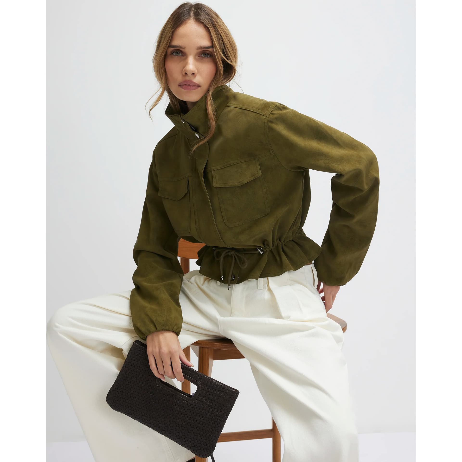 River Island River Island Womens Khaki Funnel Neck Drawstring Jacket