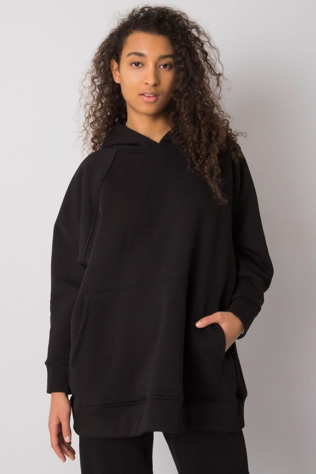Love Lace Love Lace Women's Long Cut Hoodie Sweatshirt with Kangaroo Pocket in Black