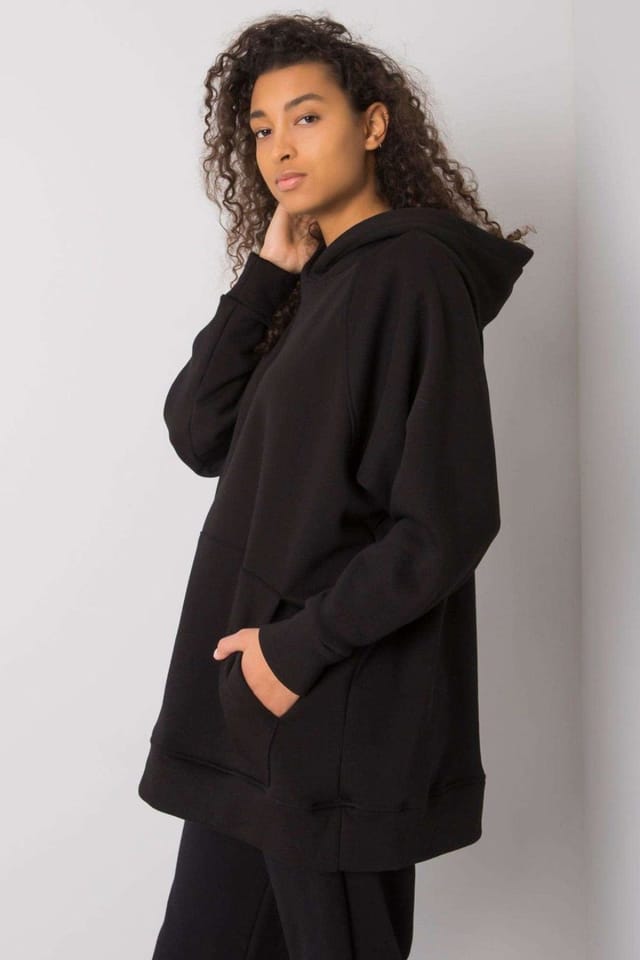 Love Lace Love Lace Women's Long Cut Hoodie Sweatshirt with Kangaroo Pocket in Black - 2