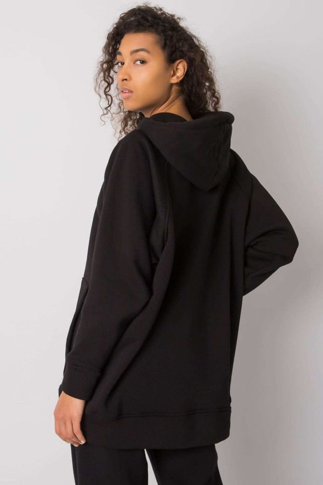 Love Lace Love Lace Women's Long Cut Hoodie Sweatshirt with Kangaroo Pocket in Black - 3