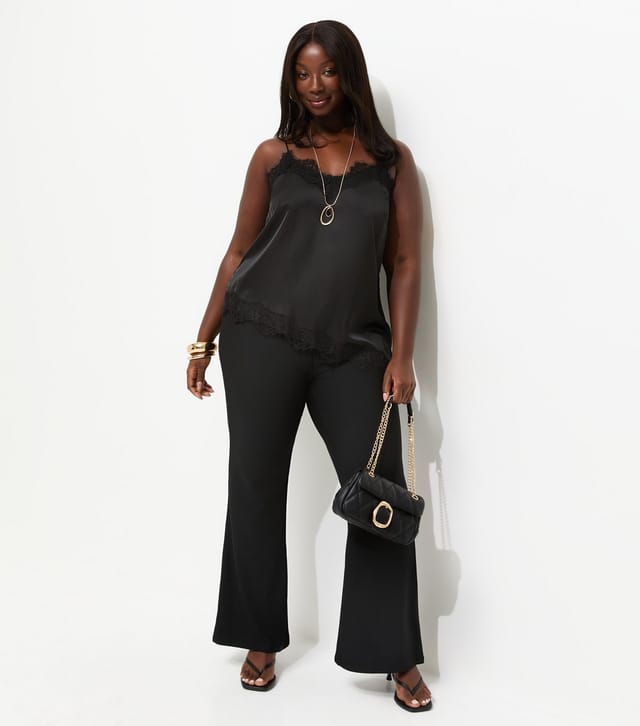 New Look Women's Plus Size Black Ottoman Rib Flare Trousers Curves New Look - 3