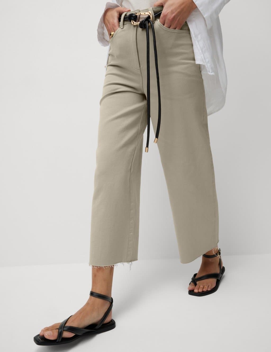 Marks & Spencer M&S Wide Leg Cropped Jeans Neutral