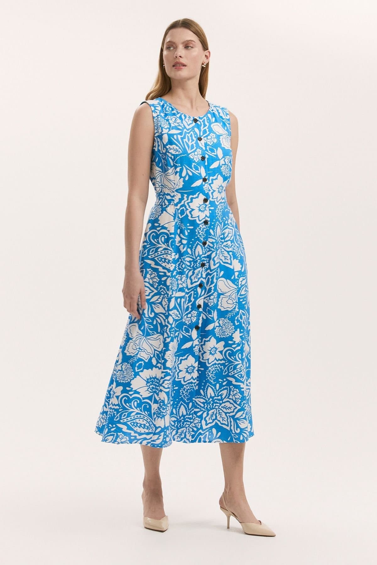 Finery London Finery London Women's Aimee Floral Midi Dress in Bright Blue