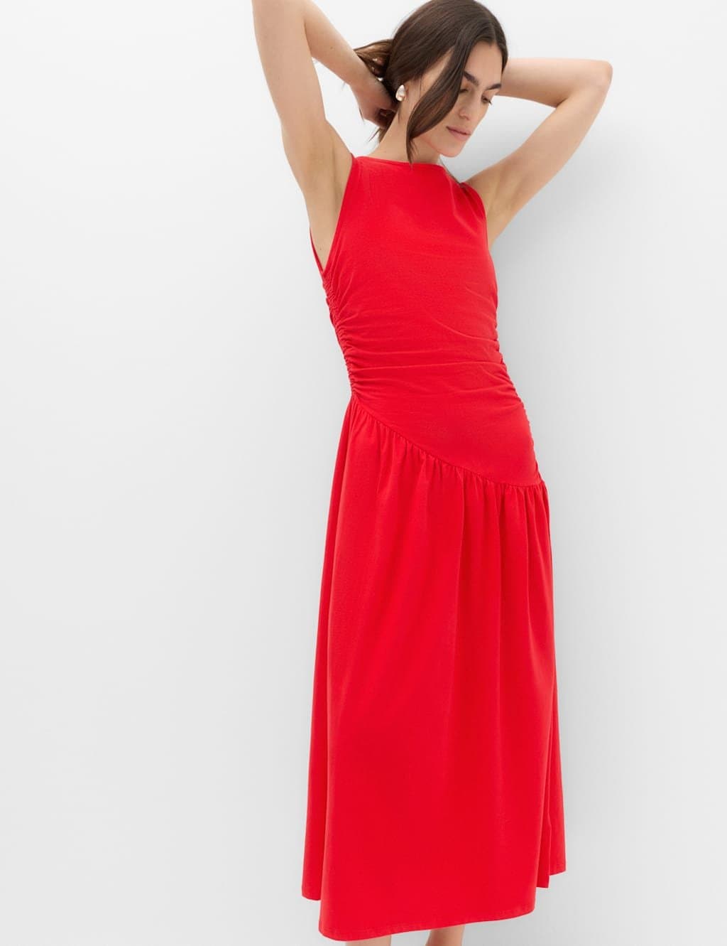 Marks & Spencer M&S Jersey Ruched Midaxi Drop Waist Dress Chilli